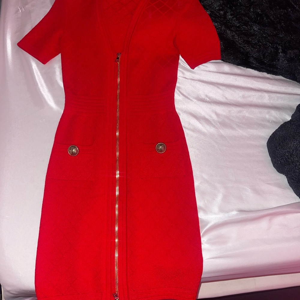 Red balmain button embellished dress